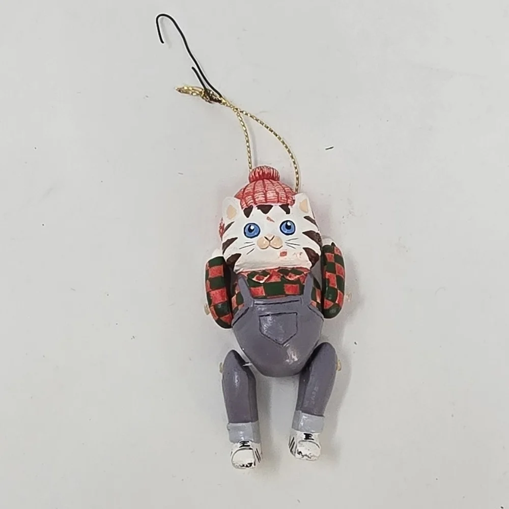 Vintage articulate cat Christmas ornament holiday décor‎